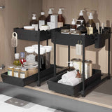 3 Pack Multi-Purpose Under Sink Organizers and Storage, 2026 L-Shaped Pull Out Cabinet Organizer for Bathroom & Kitchen, Under Cabinet Organizer with Hooks Hanging Cup, Black