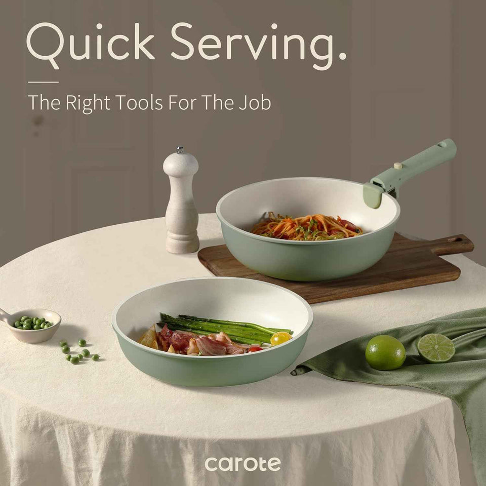 CAROTE Pots and Pans Set, Nonstick Cookware Set Detachable Handle, 19pcs Induction Kitchen Cookware Sets Non Stick with Removable Handle, RV Cookware Set, Oven Safe, Sage Green