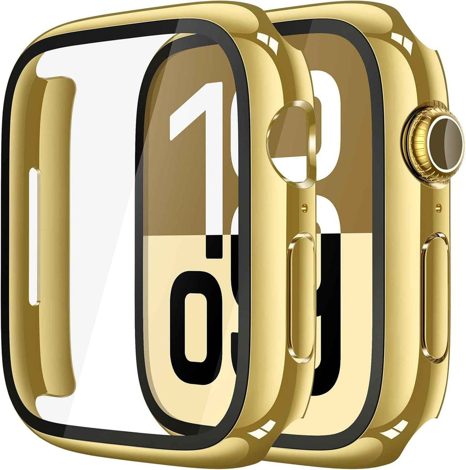 Misxi 2 Pack Tempered Glass Case Compatible for Apple Watch Series 11 (2025) Series 10 46mm, Screen Protector Cover for iWatch, Black