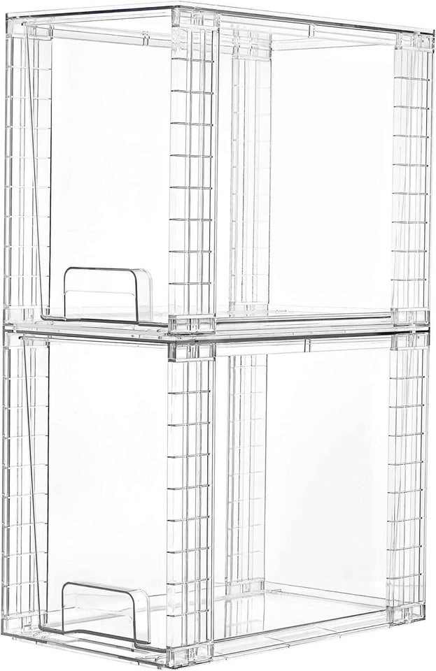 Vtopmart 4 Pack Stackable Storage Drawers,Clear Acrylic Drawer Organizers with Handles, Easily Assemble for Fridge, Bathroom,Kitchen Undersink,Cabinet,Pantry Organization and Storage