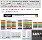 AOZITA 10 pack wide mouth and regular mouth food grade plastic mason jar lids - leakproof and dishwasher safe multicolor