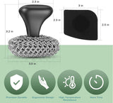 316 cast iron scrubber chainmail scrubber with pan scraper for kitchen and pan cleaning, dishwasher safe, black