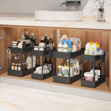 3 Pack Multi-Purpose Under Sink Organizers and Storage, 2026 L-Shaped Pull Out Cabinet Organizer for Bathroom & Kitchen, Under Cabinet Organizer with Hooks Hanging Cup, Black