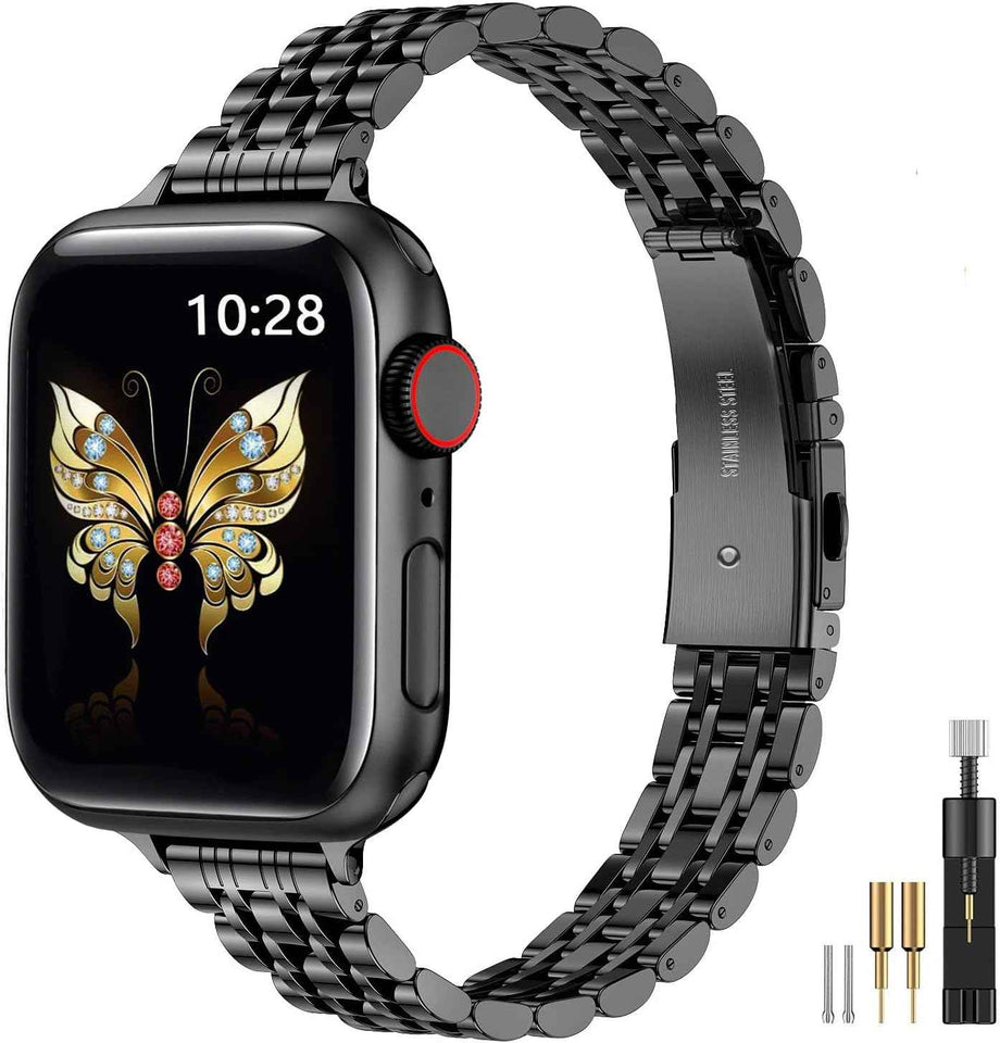 MioHHR Slim Metal Band Compatible with Apple Watch Band 42mm(Series 11 10) 41mm(Series 9 8 7) 40mm(Series 6 5 4 SE3/2/1) 38mm(Series 3 2 1),Stainless Steel iWatch Bands for Women,Silver/Gold