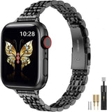 MioHHR Slim Metal Band Compatible with Apple Watch Band 42mm(Series 11 10) 41mm(Series 9 8 7) 40mm(Series 6 5 4 SE3/2/1) 38mm(Series 3 2 1),Stainless Steel iWatch Bands for Women,Silver/Gold