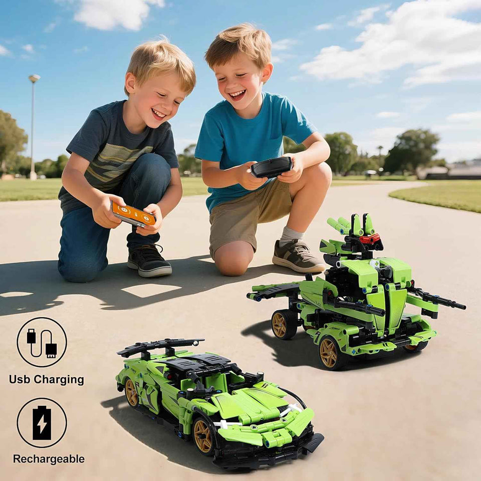 iqkidz 2 in 1 remote control race car and robot building blocks kit for kids aged 6-12