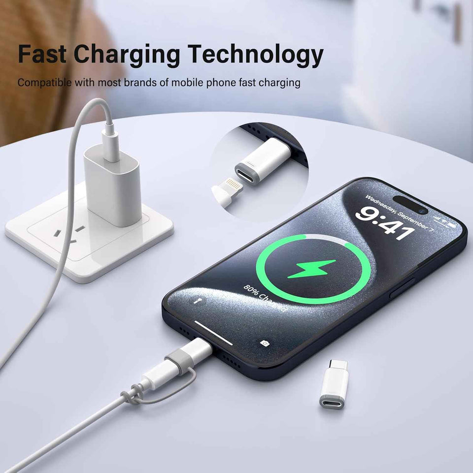 4-pack lightning to usb c adapter for iphone 15/16/17 pro/max, fast charging & data transfer, not for audio/otg