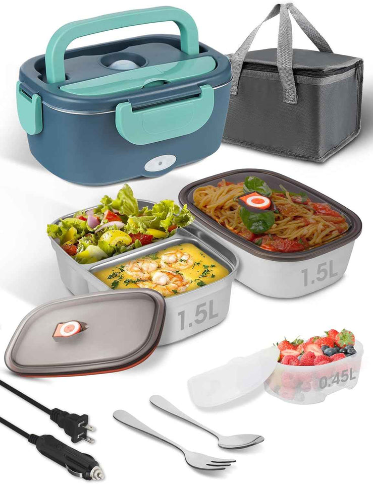 100W Cordless Electric Lunch Box for Adults & Men, Rechargeable Battery Powered Heated Lunch Box, 1.2L Portable Food Warmer Lunchbox with 5-Sided Heating for Work Car Outdoor Use