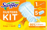 Swiffer TRAP + LOCK Dusters Starter Kit, Includes 1 Handle and 5 Dusters, Allergen-Grabbing Dusting