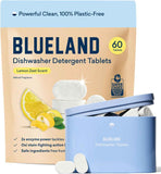 BLUELAND 100% Plastic-Free Dishwasher Detergent Tablets, 60 Count, Free & Clear, Eco-Friendly Dishwashing Pods, Natural, USDA Certified biobased