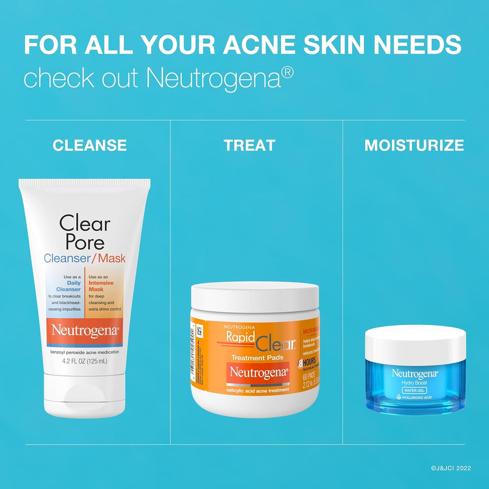 Neutrogena Clear Pore 2 in 1 Facial Cleanser/Face Mask with Kaolin & Bentonite Clay & 3.5% Benzoyl Peroxide Acne Treatment Medication, Daily Face Wash & Shine Control Clay Mask, 4.2 fl. oz, 3 Pack
