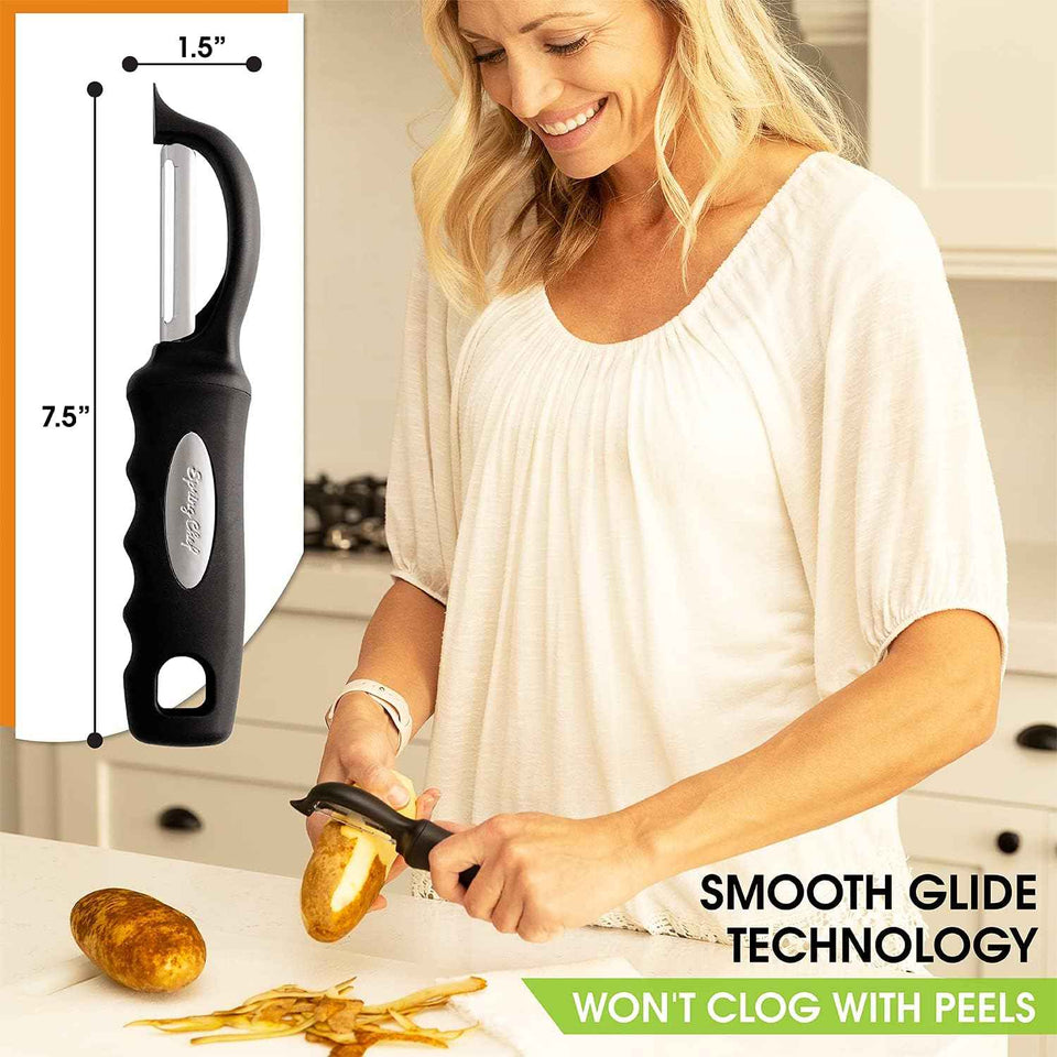 Premium Swivel Vegetable Peeler with Ultra Sharp Stainless Steel Blades - Black - Spring Chef