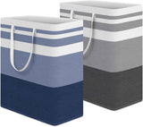 HomeHacks 2 Pack Large Laundry Baskets, Waterproof, Freestanding Laundry Hampers, Collapsible Clothes Hamper with Reinforced Handles in Laundry Room, College Dorm, Bathroom, Bedroom (Grey, 75Lx2)