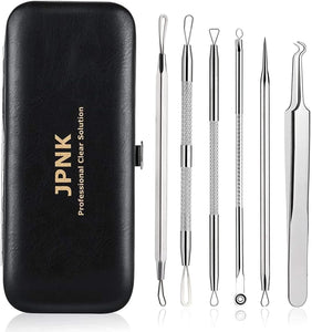 jpnk blackhead remover tool comedones extractor acne removal kit for blemish whitehead popping 6 pc zit removing for nose face tools with leather bag