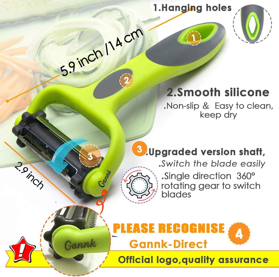 GANNK 3 in 1 Blade Spin Design Potato Apple Vegetable Peelers for Kitchen, I and Y Peelers for Fruit Veggie Potatoes Carrot Cucumber