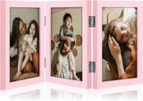 decorUhome Triple 4x6 Picture Frame Vertical, Engineered Wood Trifold Photo Frame with Plexiglass for Tabletop Display, 4x6, Black