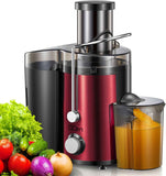 Qcen Juicer Machine, 500W Centrifugal Juicer Extractor with Wide Mouth 3” Feed Chute for Fruit Vegetable, Easy to Clean, Stainless Steel, BPA-free (Black)