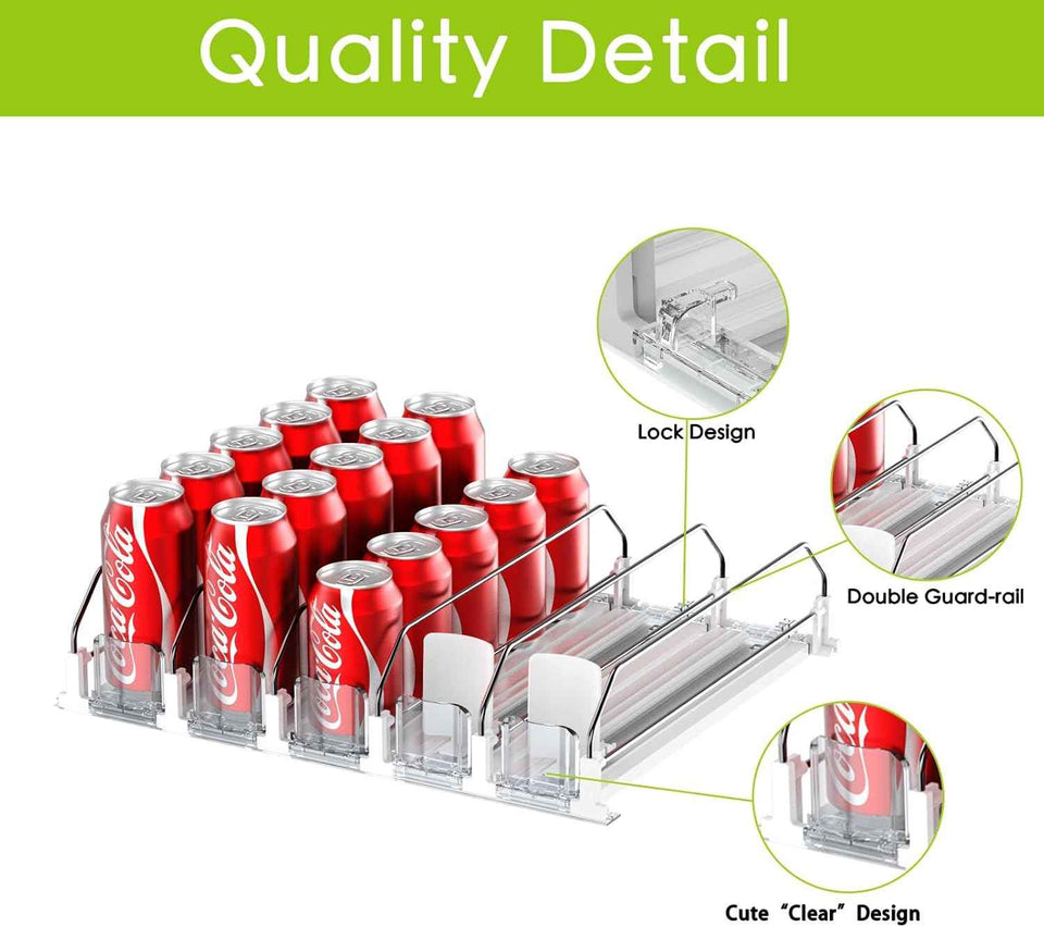 Drink Organizer for Fridge - Self Pushing Fridge Drink Organizer, Holds up to 25 Cans