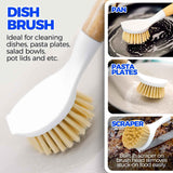 Holikme 6 Pack Dish Brush Set in Yellow, includes Vegetable Palm Brush, Bottle Brush, Dish Brush, and Straw Brush for Kitchen Cleaning