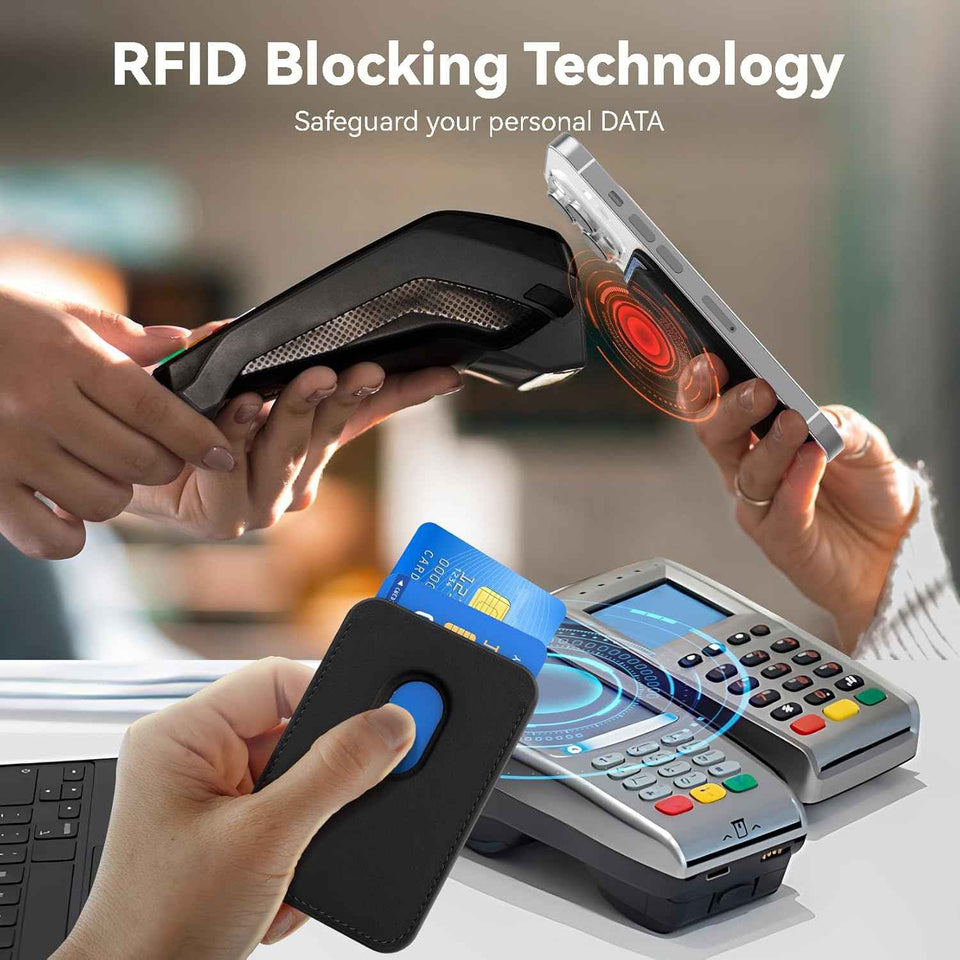 Stronger Magnetic RFID Leather Mag-Safe Card Holder for iPhone 16 Series, Mag-Safe Accessories Stick on Series of iPhone 17/16/15/14/13/12 and Pro/Promax, Black