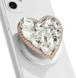 OnTheGrip Cute Cubic Diamond Heart Shape Design Collapsible Expandible Mobile Phone Grip Stand Holder for Smartphone Tablet Cell Phone Accessory (Silver Big)