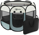 Grey dog cat playpen for small dogs, puppies, cats, rabbits - portable pop up kennel with carrying case
