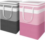 HomeHacks 2 Pack Large Laundry Baskets, Waterproof, Freestanding Laundry Hampers, Collapsible Clothes Hamper with Reinforced Handles in Laundry Room, College Dorm, Bathroom, Bedroom (Grey, 75Lx2)
