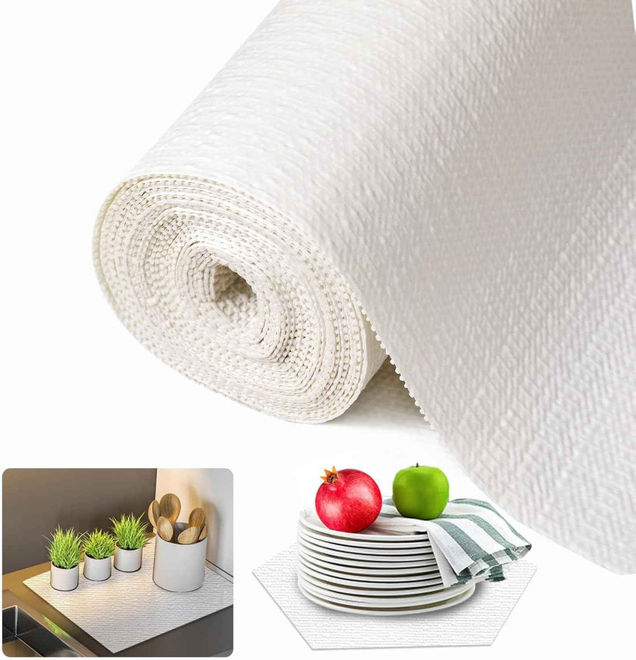 Beautysaid shelf and drawer liner for kitchen, non adhesive, waterproof, washable, thickened shelf paper protector (white, 12 in x 10 ft)