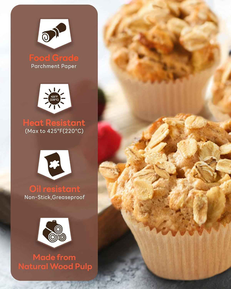 200pcs Non-stick Standard Cupcake Liners for Baking, Natural, Food-grade Cupcake Wrappers, Greaseproof Parchment Muffin Liners by [Brand]