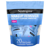 Neutrogena daily makeup remover wipes, 20 count, single face cleansing towelettes, alcohol-free, 100% plant-based