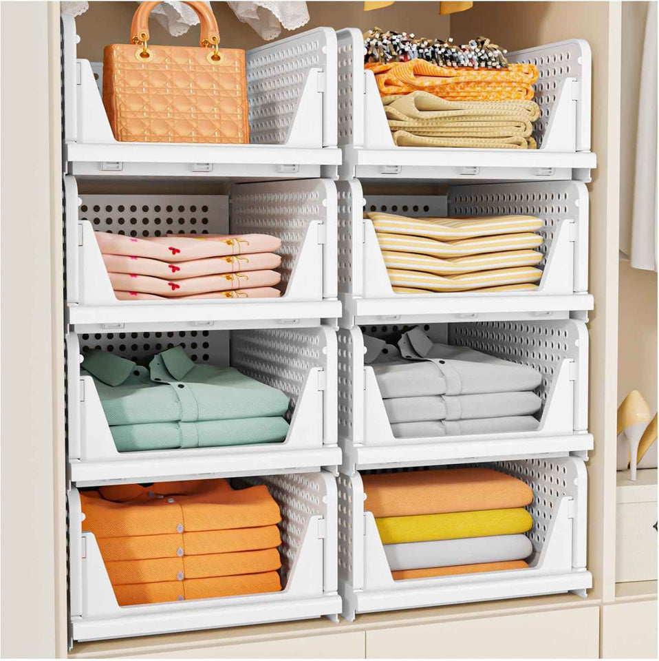 SNSLXH 5 Pack Stackable Closet Storage Baskets - Multifunctional Foldable Closet Organizer