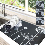 Dish Drying Mat for Kitchen Counter, 12"x19" Dish Drying Pad with Non-slip Rubber Backed, Hide Stain Anti Absorbent for Kitchen Counter, Drying Mat for Coffee Machine Dish Rack (Grey)