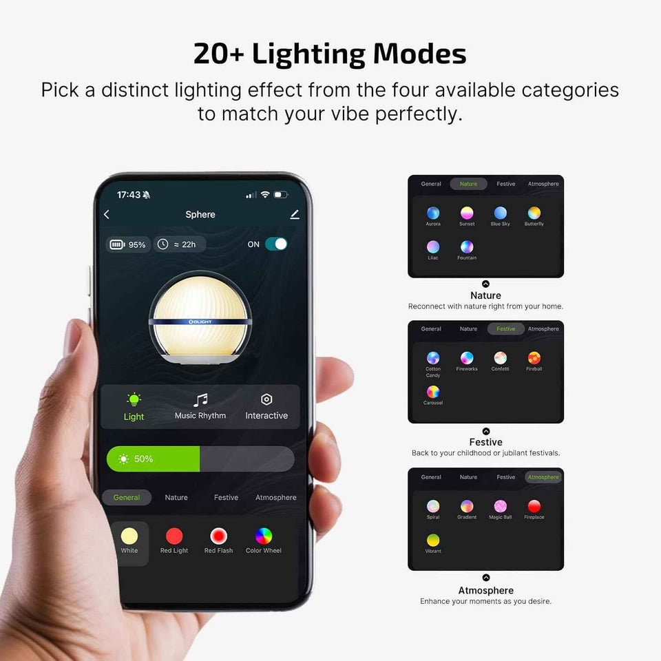 olight sphere smart night light, 75 lumens stepless dimming table lamp with remotely app control, magnetic rechargeable rgb ambient lighting