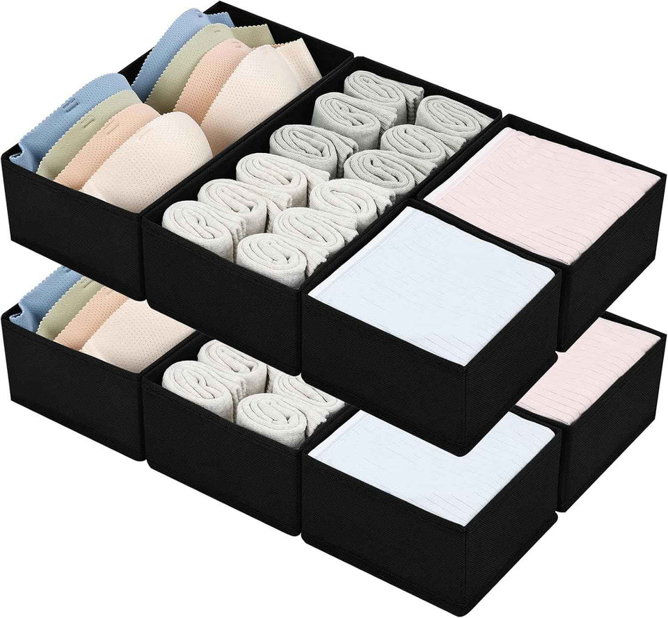 DIMJ Drawer Organizers Clothes, Set of 4 Dresser Organizer Bins, Fabric Closet Organizers and Storage, Shallow Drawer Dividers for Nursery, Clothing, Baby Clothes, Socks, Underwears, Tie (Beige)