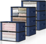 HomeHacks Storage 3-Pack Clothes Organizer Storage Bags Foldable Storage Box with Large Clear Window Sturdy Handles for Closet, Dorm, Pillows, Bedding, Clothes, Blankets, 35L, Gray