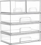 Vtopmart Stackable Storage Drawers Set of 5, Clear Plastic Organizer Bins for Baby Bottle, Beauty Supplies Storage, Ideal for Kichen Countertop, Vanity, Bathroom, Cabinet, Pantry Organization