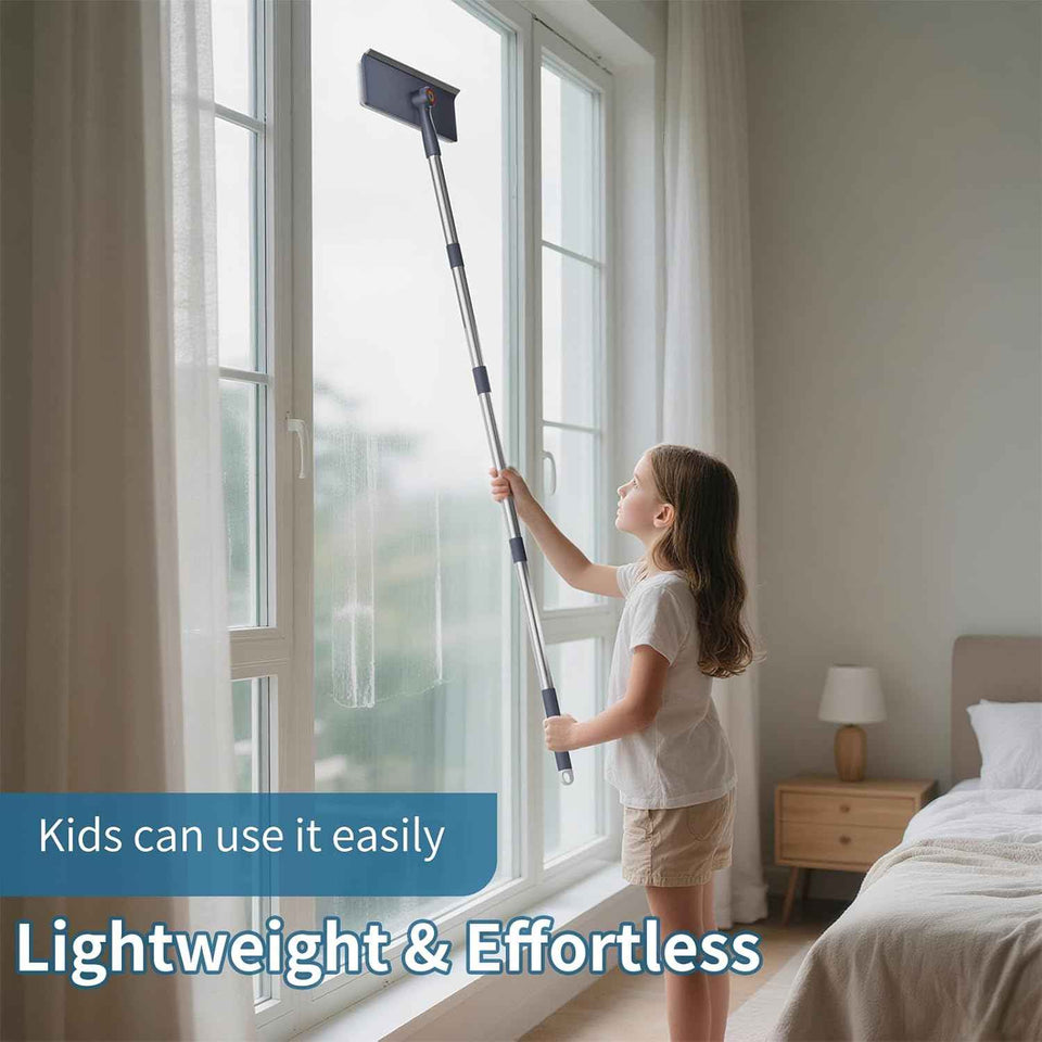 3 in 1 Window Squeegee with 60" Extension Pole for Home, Glass, Mirrors, and Screens with 3 Microfiber Cloths