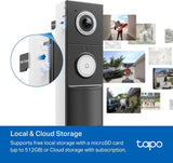 Tapo 2K+ Wired or Battery Powered Smart Video Doorbell with Chime - 180° Field of View, Person/Vehicle/Package Detection, Ring Call, 2-Way Audio, Subscription-Free Local Storage or Optional Cloud,D225