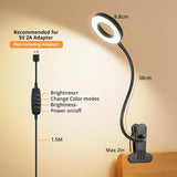 Woputne Desk Lamp Clip Light, 10 Dimmable Brightness 3 Light Modes Reading Light, Clamp Bedside Lamp for Painting, Craft, Study (Black)