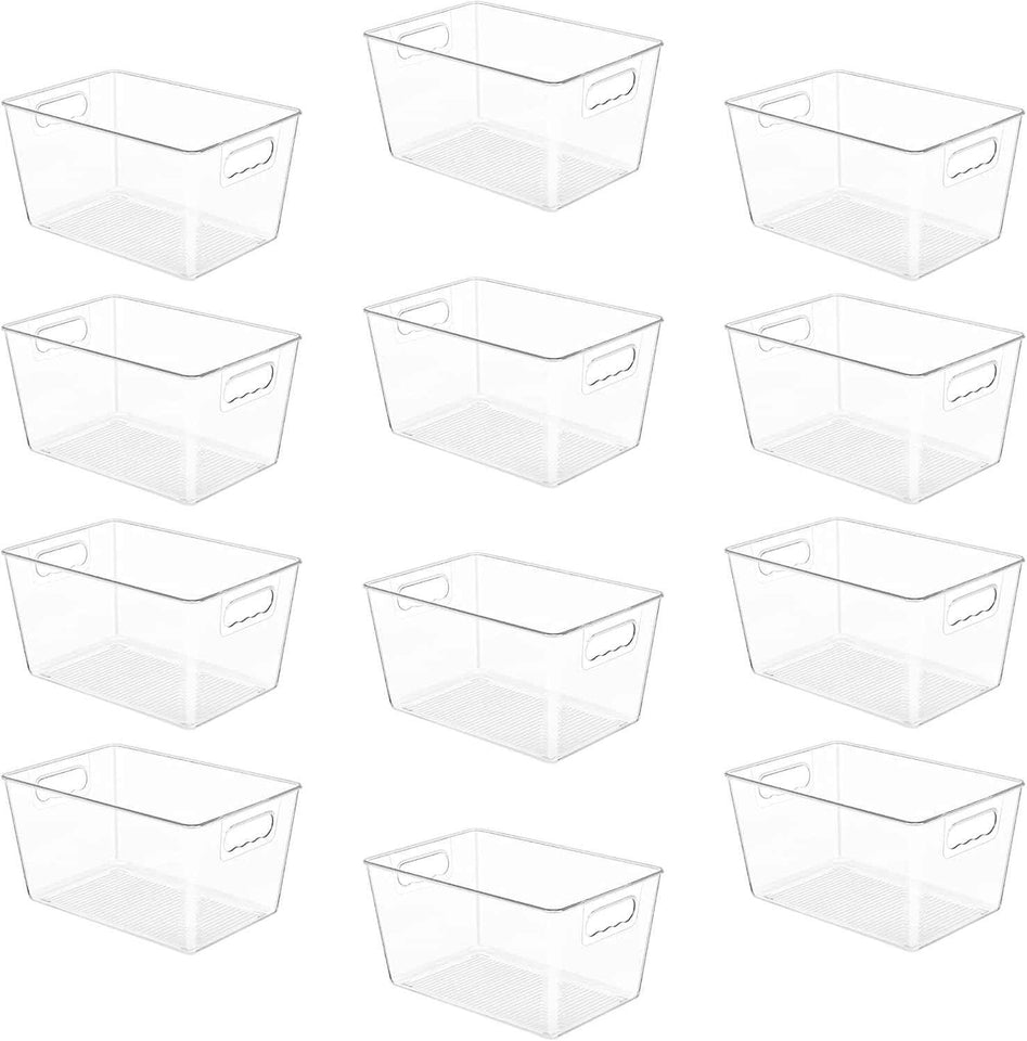 YIHONG 6 Pack Clear Pantry Organizer Bins, Plastic Containers with Handle for Kitchen,Freezer,Cabinet,Closet,Bathroom Under Sink Storage