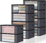 HomeHacks Storage 3-Pack Clothes Organizer Storage Bags Foldable Storage Box with Large Clear Window Sturdy Handles for Closet, Dorm, Pillows, Bedding, Clothes, Blankets, 35L, Gray