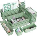 25 PCS Plastic Drawer Organizers Set, 4-Sizes Vanity and Makeup Organizer, Desk and bathroom Drawer Organizer Trays, Organizers and Storage for Makeup, Jewelry, Gadgets, Utensils (Pink)