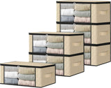 HomeHacks Storage 3-Pack Clothes Organizer Storage Bags Foldable Storage Box with Large Clear Window Sturdy Handles for Closet, Dorm, Pillows, Bedding, Clothes, Blankets, 35L, Gray