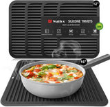 Walfos Silicone Trivet Mats - 4 Heat Resistant Pot Holders, Multipurpose Non-Slip Hot Pads for Kitchen Potholders, Hot Dishers, Jar Opener, Spoon Holder, Food Grade Silicone & BPA Free (Black)