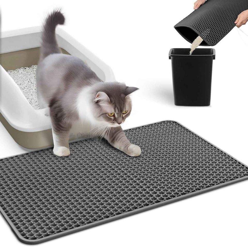 Cat Litter Mat - 23.2'' x 14.6'' Small Litter Trapping Mat, Easy to Clean Litter Box Mat, Waterproof, Urine-Proof, Non-Slip Kitty Litter Mats for Floor, Grey