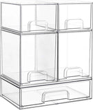 Vtopmart Stackable Storage Drawers Set of 5 - Clear Plastic Organizer Bins for Baby Bottle, Beauty Supplies, Kitchen, Bathroom, Cabinet, Pantry