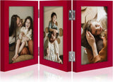 decorUhome Triple 4x6 Picture Frame Vertical, Engineered Wood Trifold Photo Frame with Plexiglass for Tabletop Display, 4x6, Black
