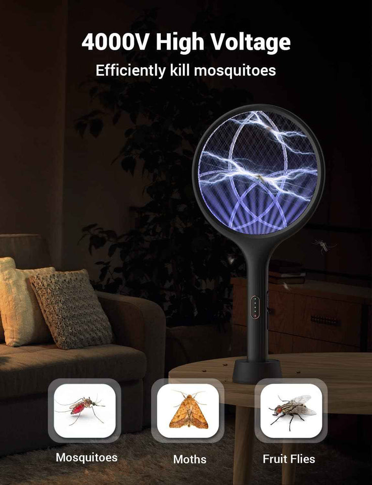 yissvic electric fly swatter bug zapper racket dual modes mosquito killer purple light rechargeable indoor outdoor