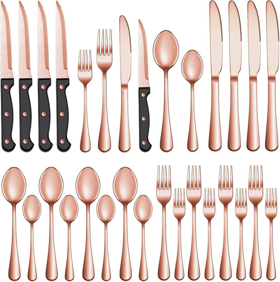 MUTNITT Silverware Set with Steak Knives Service for 4,Stainless Steel Flatware, Mirror Polished Cutlery Utensil Set for Home Kitchen Eating Tableware, Include Fork Knife Spoon, Dishwasher Safe