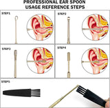 hion 6 pc extended ear wax removal kit with 316l stainless steel curette and cleaning brush for kid adult gold